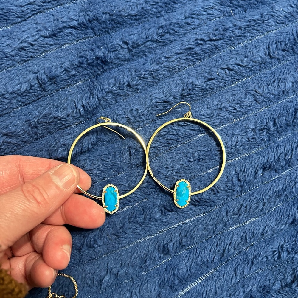 Kendra Scott Gold Hoop Earrings with Turquoise Accent